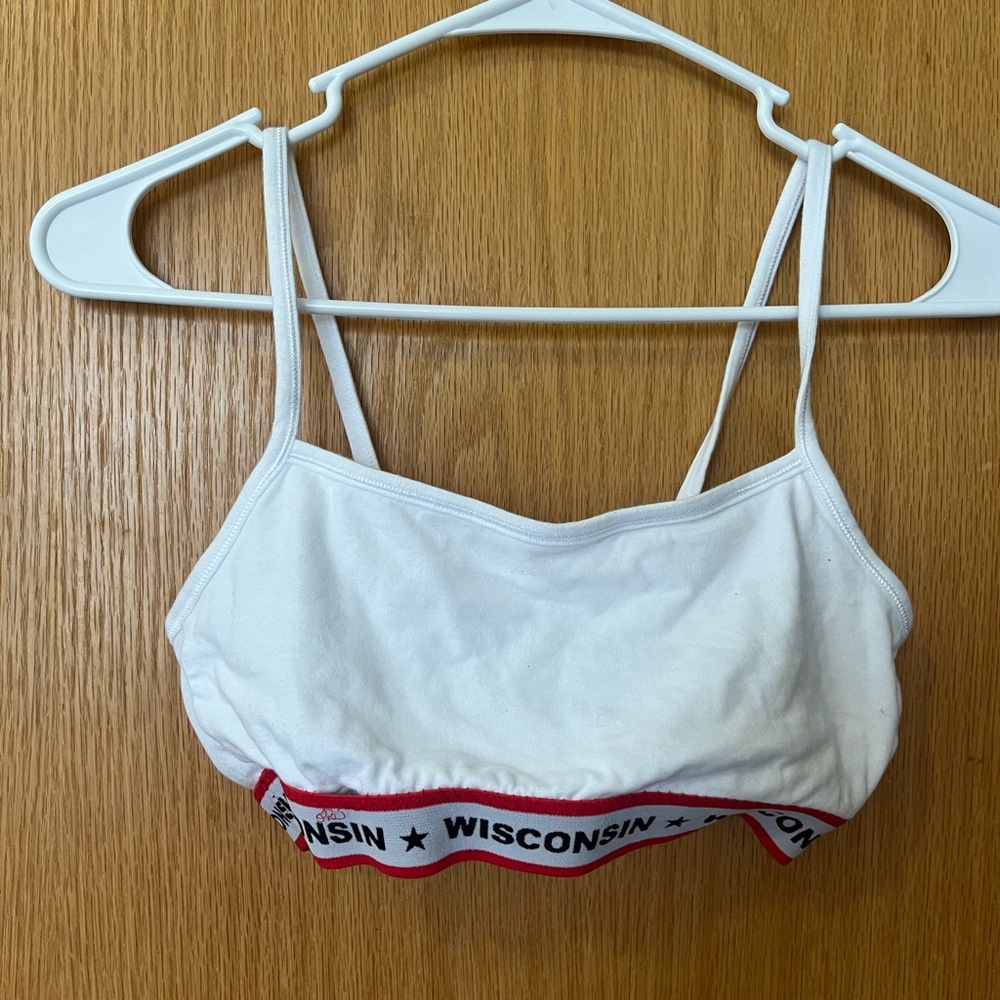 White and Red Striped Elastic Trim Bra